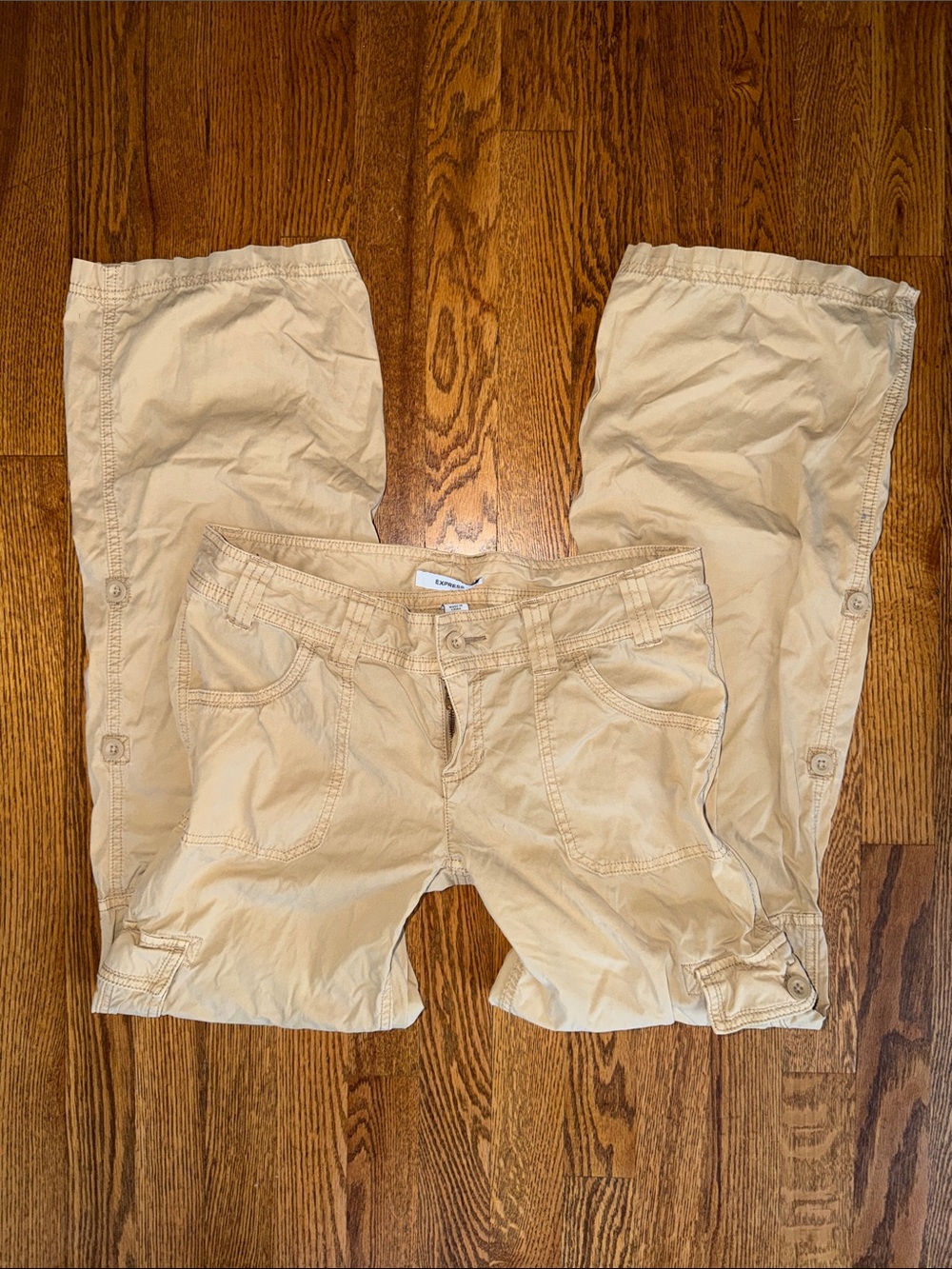 2000s Vintage Express Tan Tan Low-Rise Utility Convertible Cargo Pants